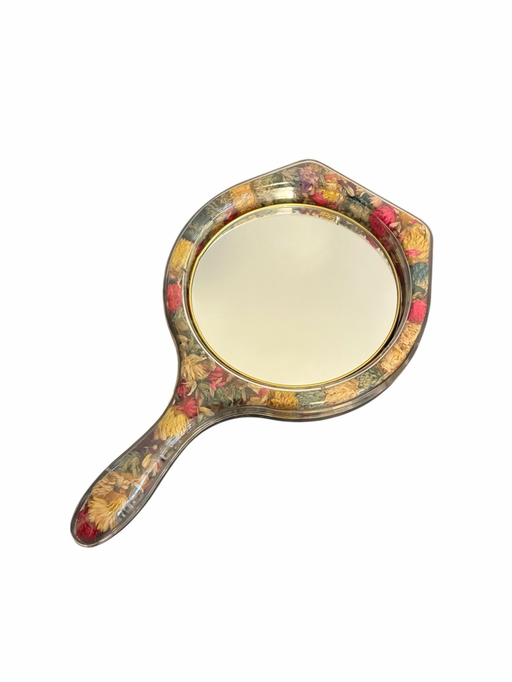 Vintage Style Hand Mirror with Real Dried Flowers Encased in Resin Acrylic Frame - Picture 3 of 5